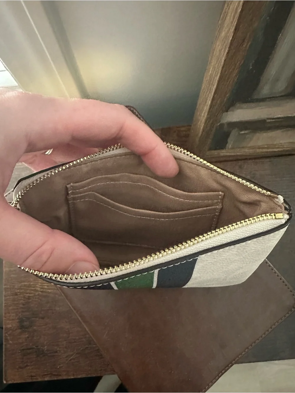 Coach Corner Zip Wristlet in Varsity Stripe